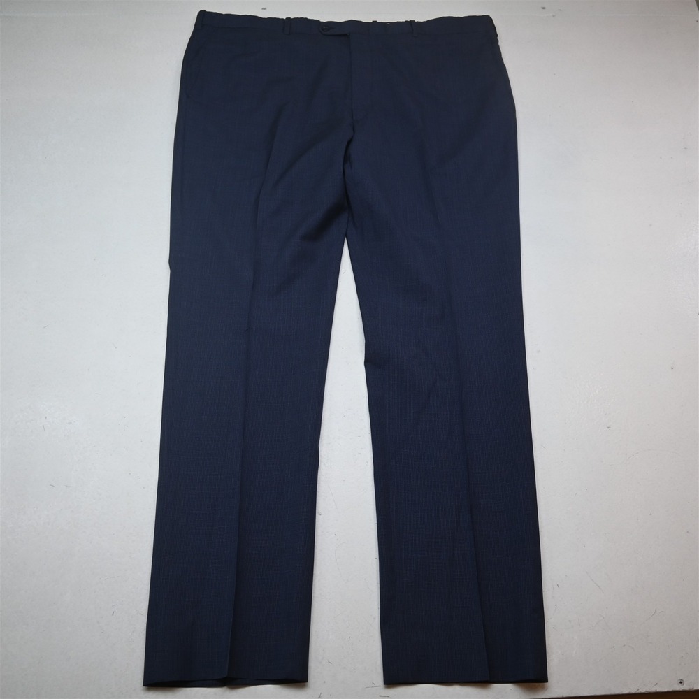 JB Britches 44x34 Blue Check 100% Wool Torino Classic Straight Dress Mens Pants